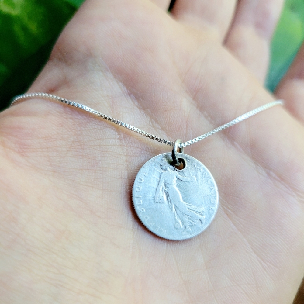 Vintage Silver French Française Republique Coin Necklace